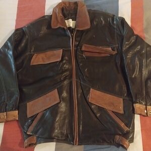 Men's Black and Brown Leather Jacket